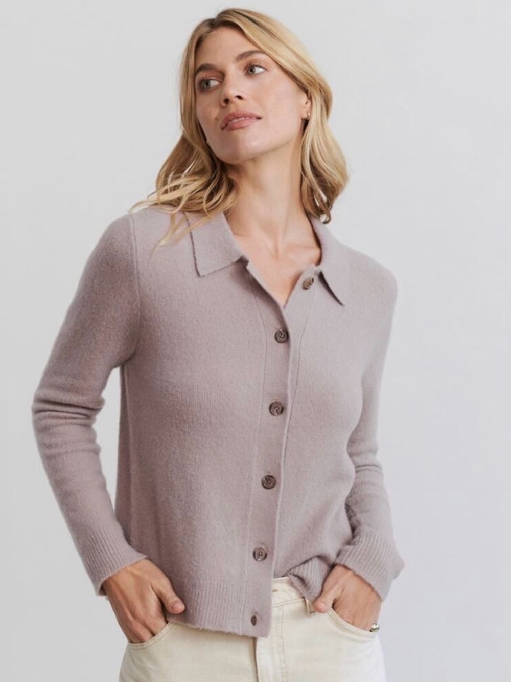 NWT Jenni Kayne Murphy Cashmere Cardigan Mauve Collared Sweater Womens XS casual